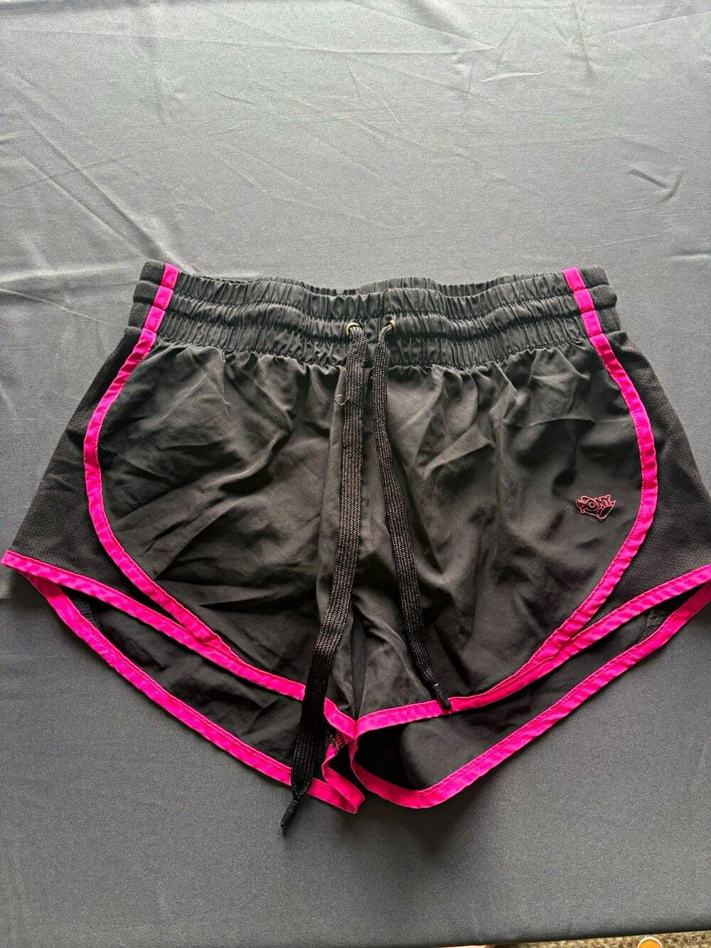 PONY Women's Athletic Running Shorts Size M Black Pink Trim Drawstring Solid